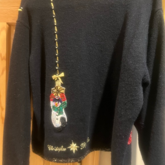 UGLY🤣CHRISTMAS SWEATER by CHRISTOPHER RADKO BellePointe ~ Black ~Large - Picture 6 of 9